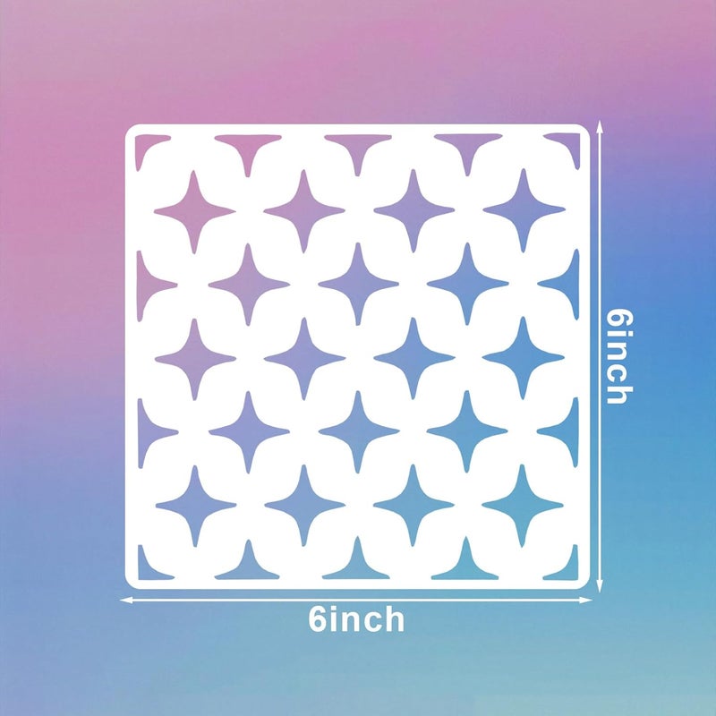 Resflyar 16 PCS 6 Inch Checks Diamond Stencils, Brick Mermaid Scale Reusable Plastic Paint Templates for Painting on Wood, Geometric Star Shape Stencils for Furniture Fabric Wall DIY Crafts Decorations - Image 2